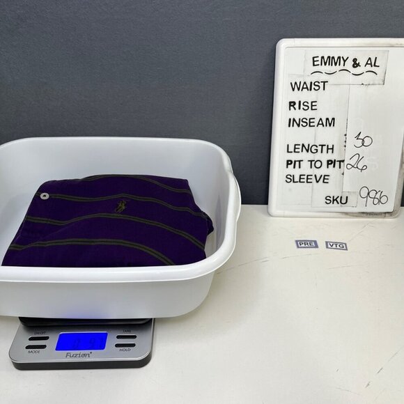 Ralph Lauren Polo Golf Shirt Size CL Purple Green Stripe Vintage Knit Casual - Picture 12 of 12